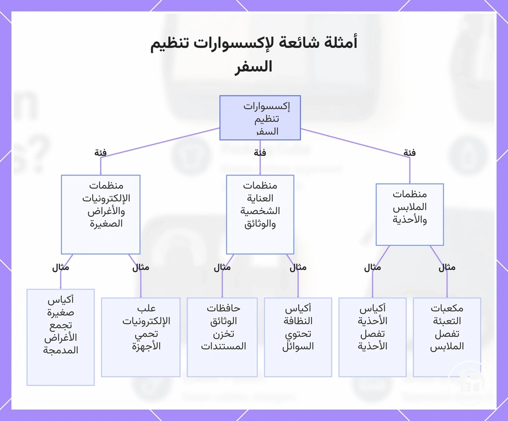 أمثلة شائعة لملحقات تنظيم السفر