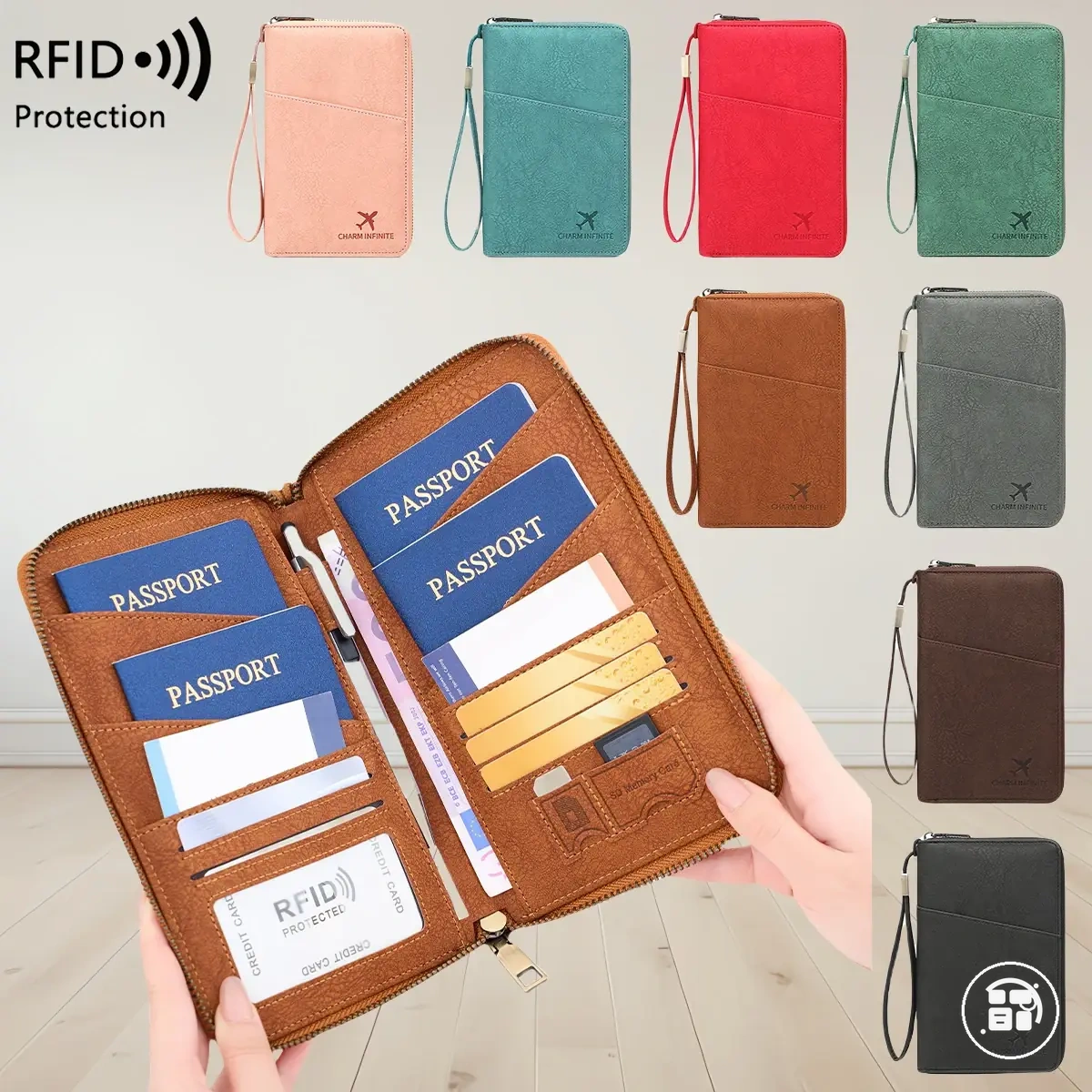 RFID-Pass- und Dokumentenmappe mit Reißverschlussfach für Tickets