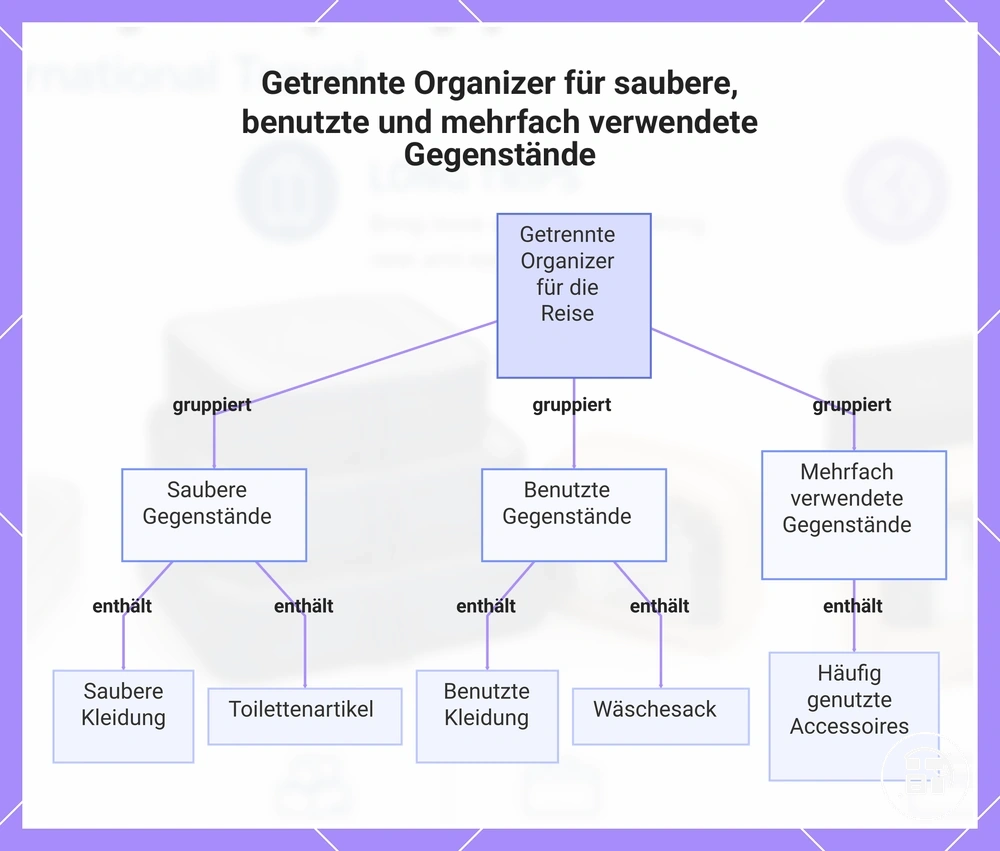 Getrennte Organizer für saubere, getragene und häufig verwendete Gegenstände
