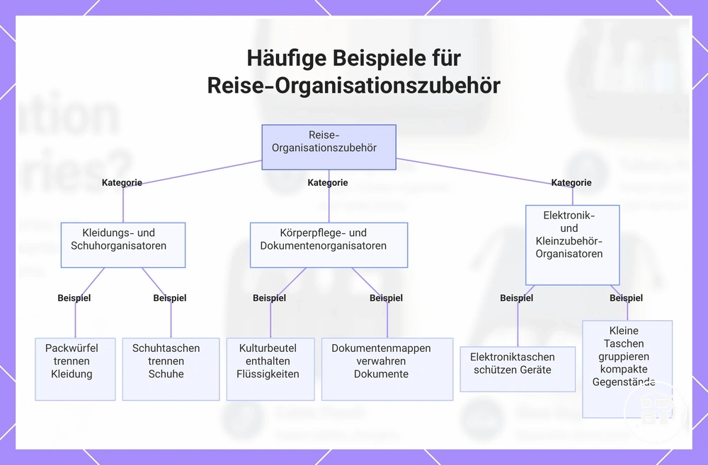 Häufige Beispiele für Reise-Organizer-Zubehör nach Gegenstandsgruppe