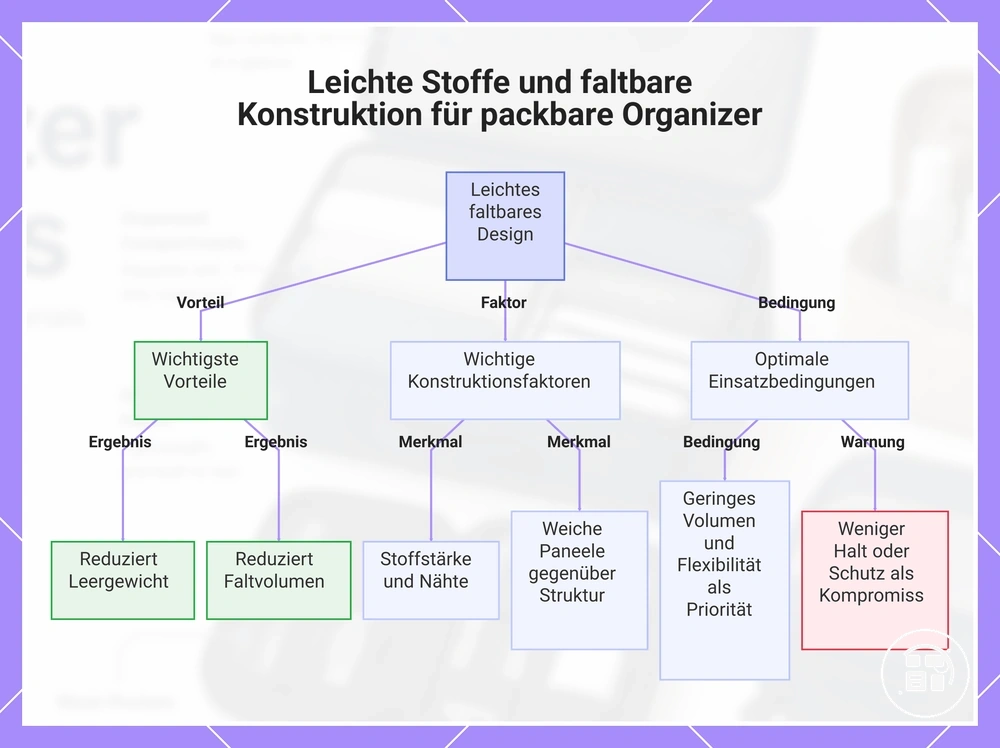 Leichte Stoffe und faltbare Konstruktion für gut packbare Reise-Organizer