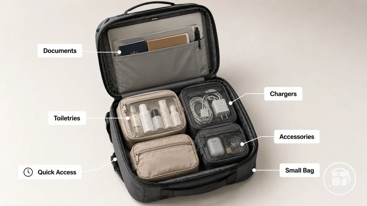 Wochenend-Pack-Organizer für Essentials in einer kleinen Reisetasche