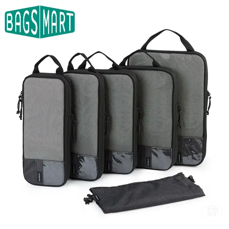Expandable compression packing cubes for carry-on luggage organization