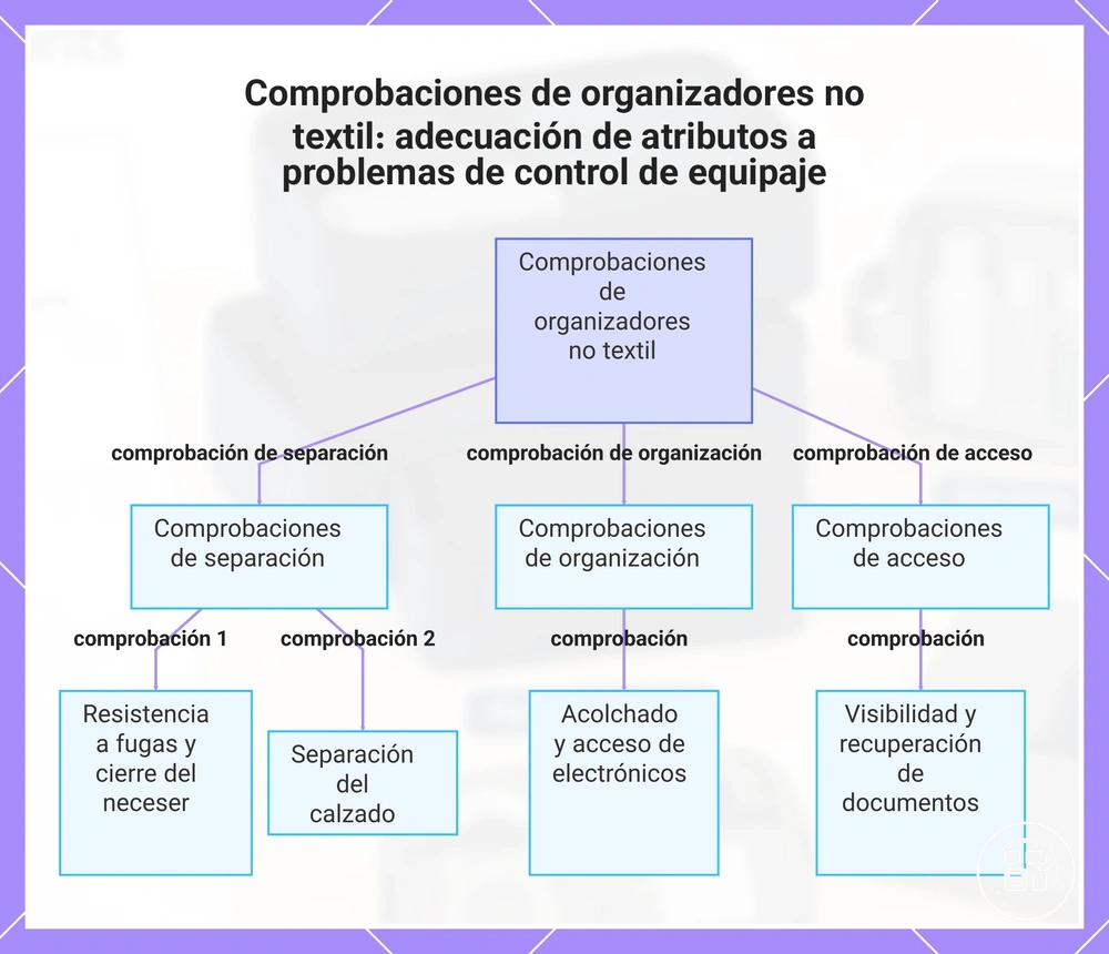 Comprobaciones de organizadores para artículos no textiles: atributos según el problema de control del equipaje