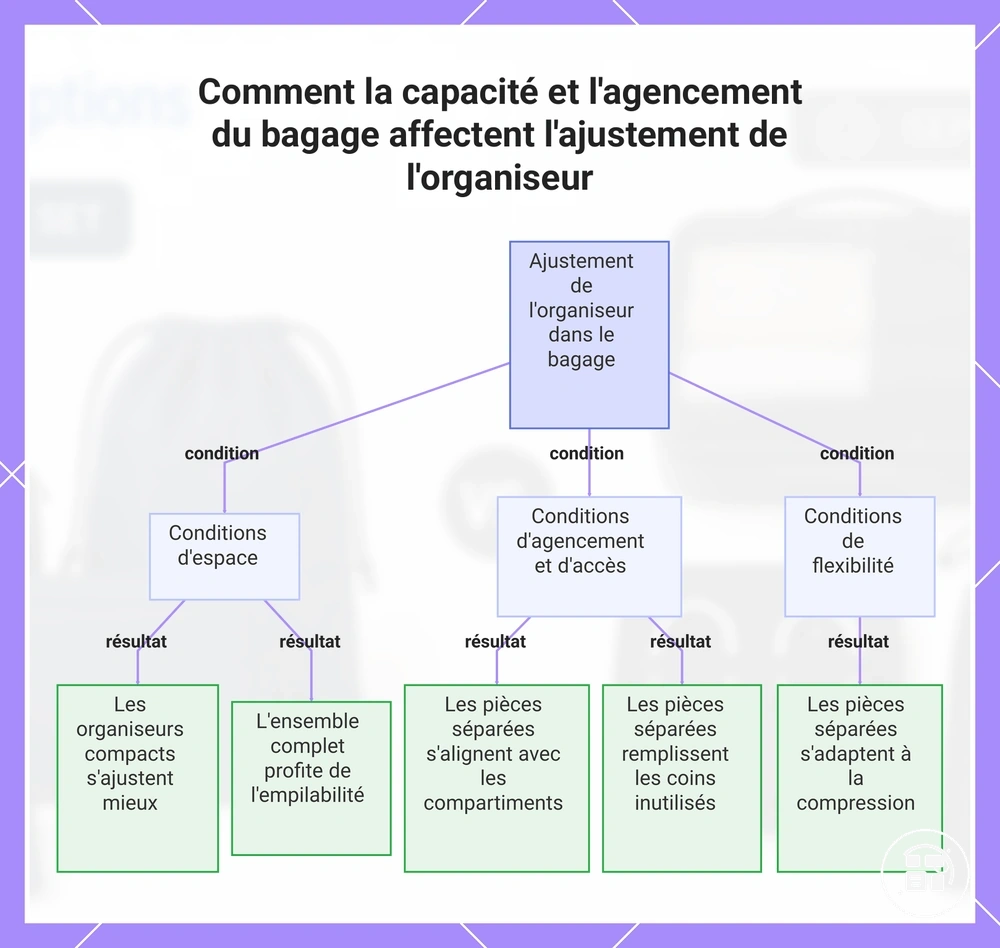 Comment la capacité et l'agencement du bagage affectent l'ajustement de l'organisateur