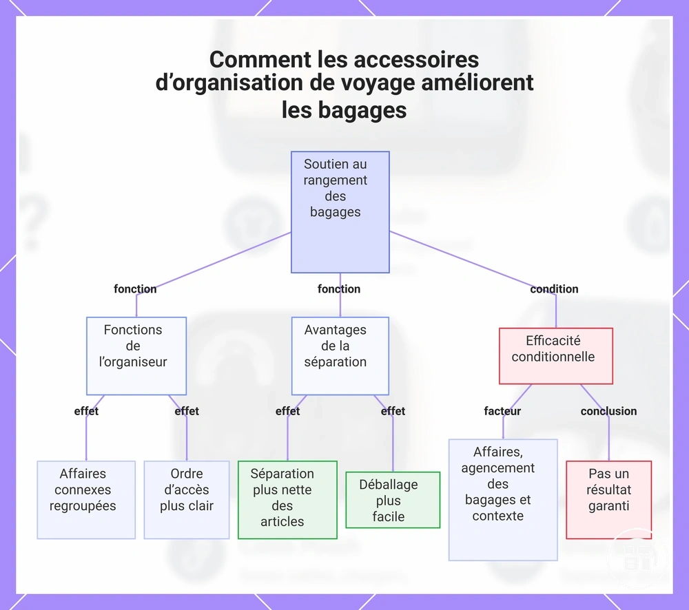 Schéma du regroupement et de la séparation des affaires avec des accessoires d’organisation de voyage