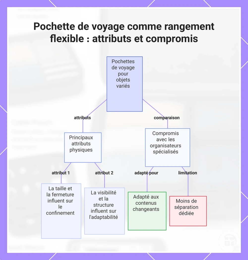 Pochette de voyage comme rangement flexible : attributs, usages et compromis