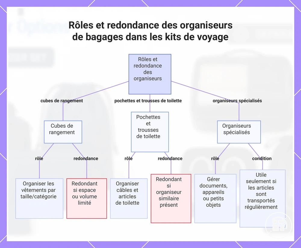 Rôles et redondance des organisateurs de bagages dans les kits de voyage