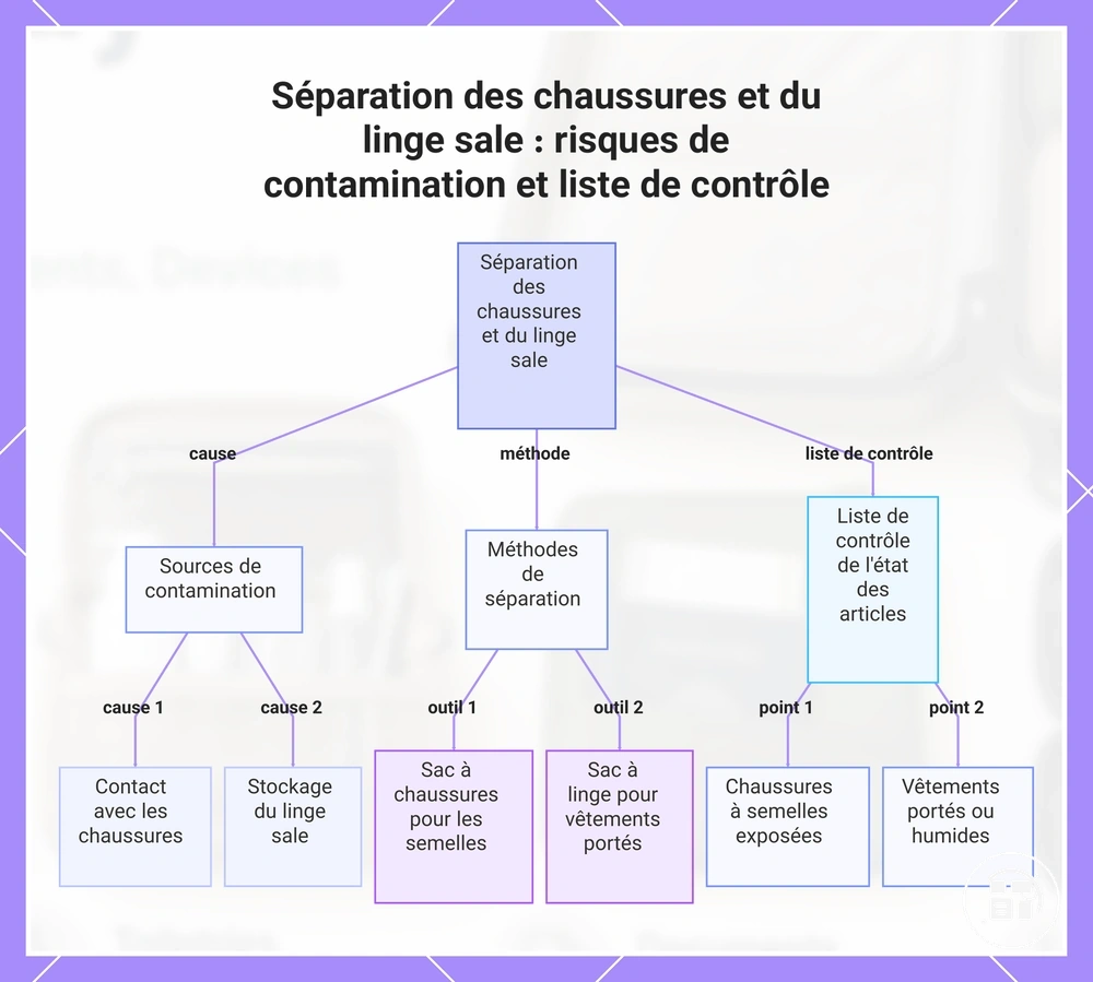 Séparation des chaussures et du linge sale : transfert de saleté ou d’humidité et liste de contrôle