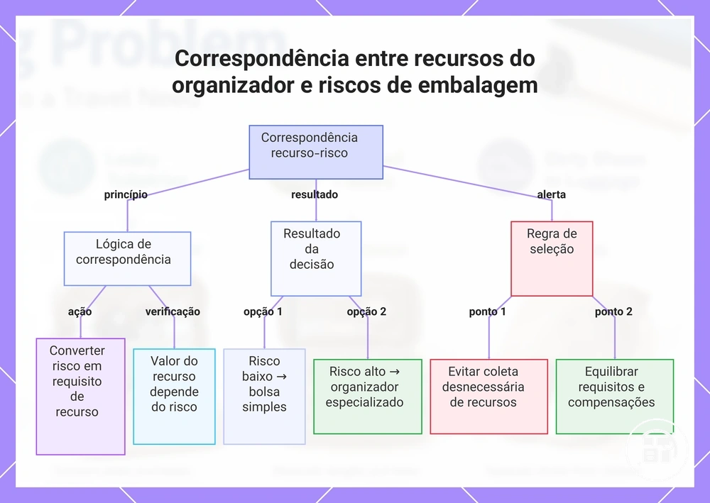 Correspondência entre recursos do organizador e riscos de arrumação