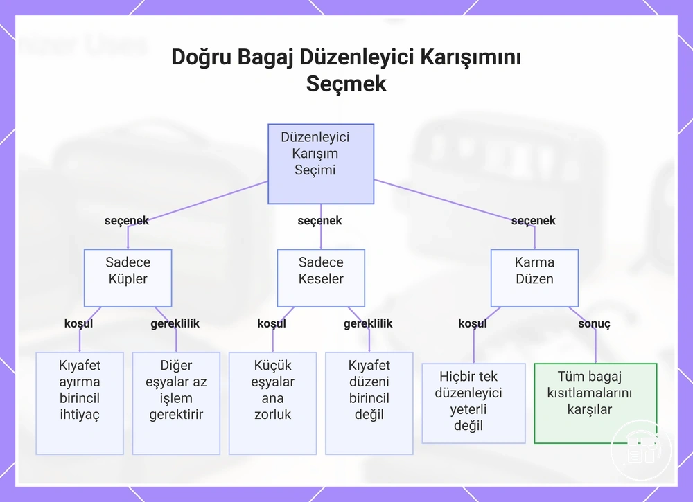 Paketleme küpleri, özel düzenleyiciler ve karma bagaj düzeni seçimi