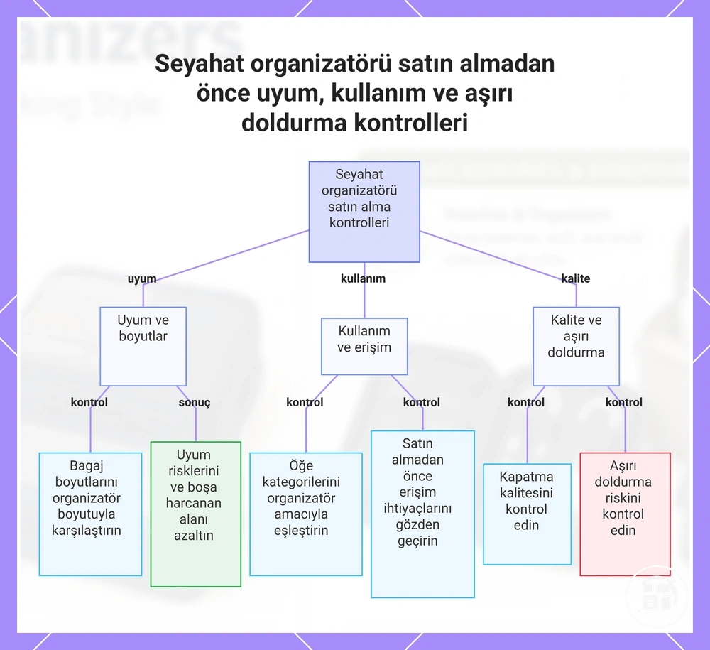 Seyahat düzenleyicisini satın almadan önce uyum, kullanım ve aşırı paketleme kontrolleri
